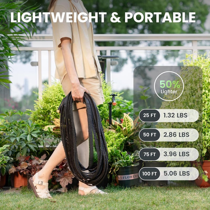 Giraffe Tools Garden Hose 100FT Lightweight Lay Flat Water Hose Kink Free Flexible Hose with 9 Spray Function Nozzle（Black） - Image 5